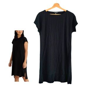 EILEEN FISHER Textured Stretch Rib Crew Neck Dress in Black Size XXS Casual